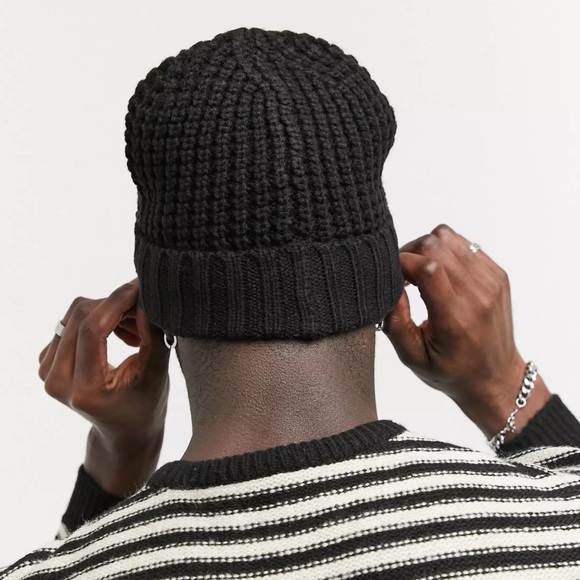 All Saints Unisex Thermal Stich Wool Blend Knit Beanie Dusty Olive Green - Picture 9 of 10